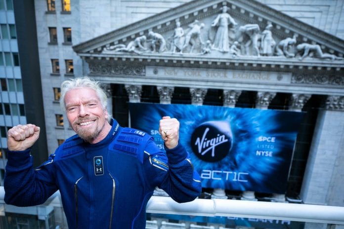 Richard Branson Celebrates Virgin Galactic becoming a publicly listed company virgin galactic richard branson