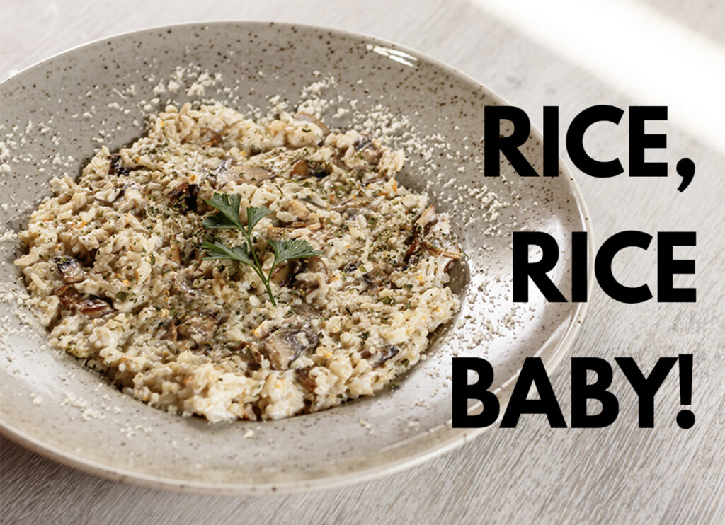 piatto di riso con scritta rice rice baby