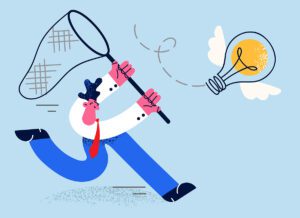 Motivated businessman hunt for creative business idea