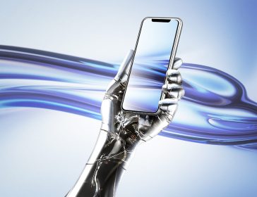 A robot with artificial intelligence with phone