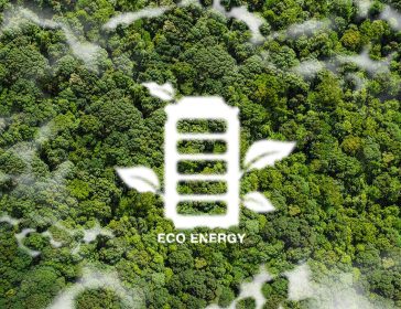 The eco energy concept for the development of eco-battery technologies and energy storage in green and natural environments. electric energy symbol cloud in the shape of green eco energy