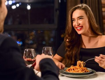 Romantic dinner in italian restaurant concept
